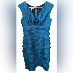 *London Times Petite Blue Ruffled Tiered Cocktail Dress 8P